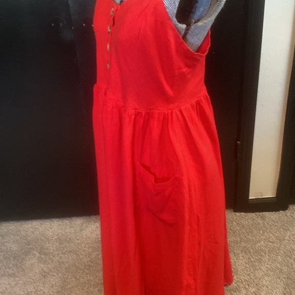 Buffalo David Bitton Red Button Up Linen MIDI Dress size xl - Picture 6 of 10
